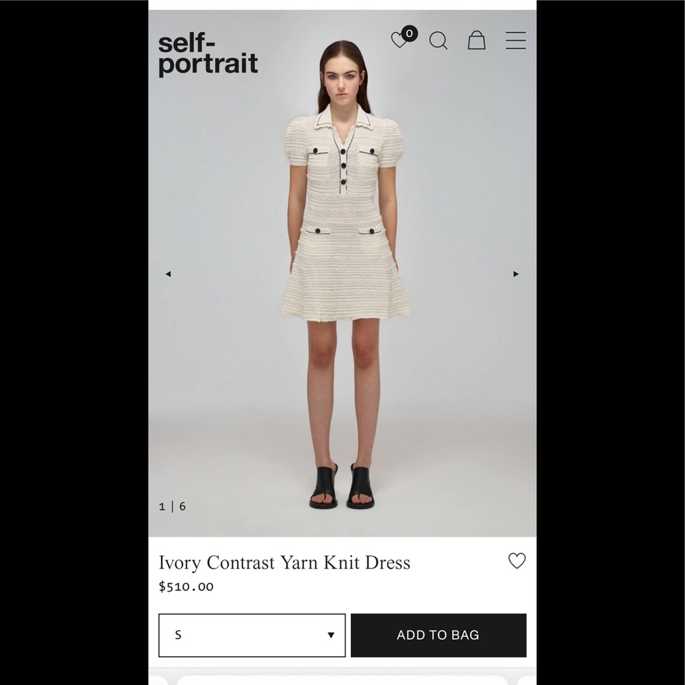 2022 spring self portrait Ivory Contrast Yarn Knit Dress